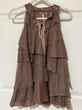 Free People Ruffled Lace Tulle Top